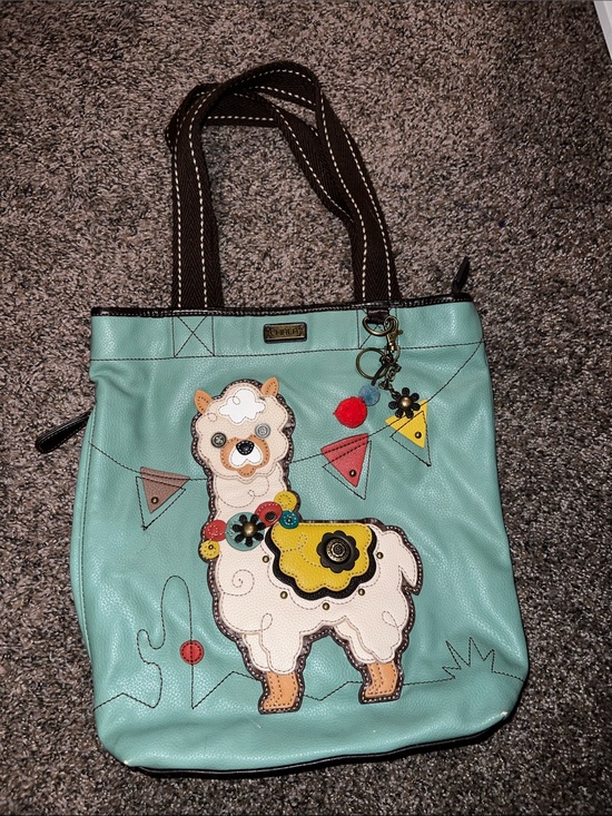 Chala Handbags - Chala- Turquoise Tote with Polka Dot Lining